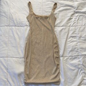 Sparkly champagne colored fitted mini dress, size S